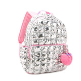 Quilted Scrunchies Metallic Large Backpack with Plush Heart Charm: Lavender Metallic Scrunch