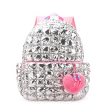 Quilted Scrunchies Metallic Large Backpack with Plush Heart Charm: Lavender Metallic Scrunch