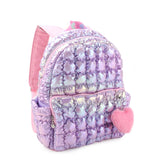Quilted Scrunchies Metallic Large Backpack with Plush Heart Charm: Lavender Metallic Scrunch